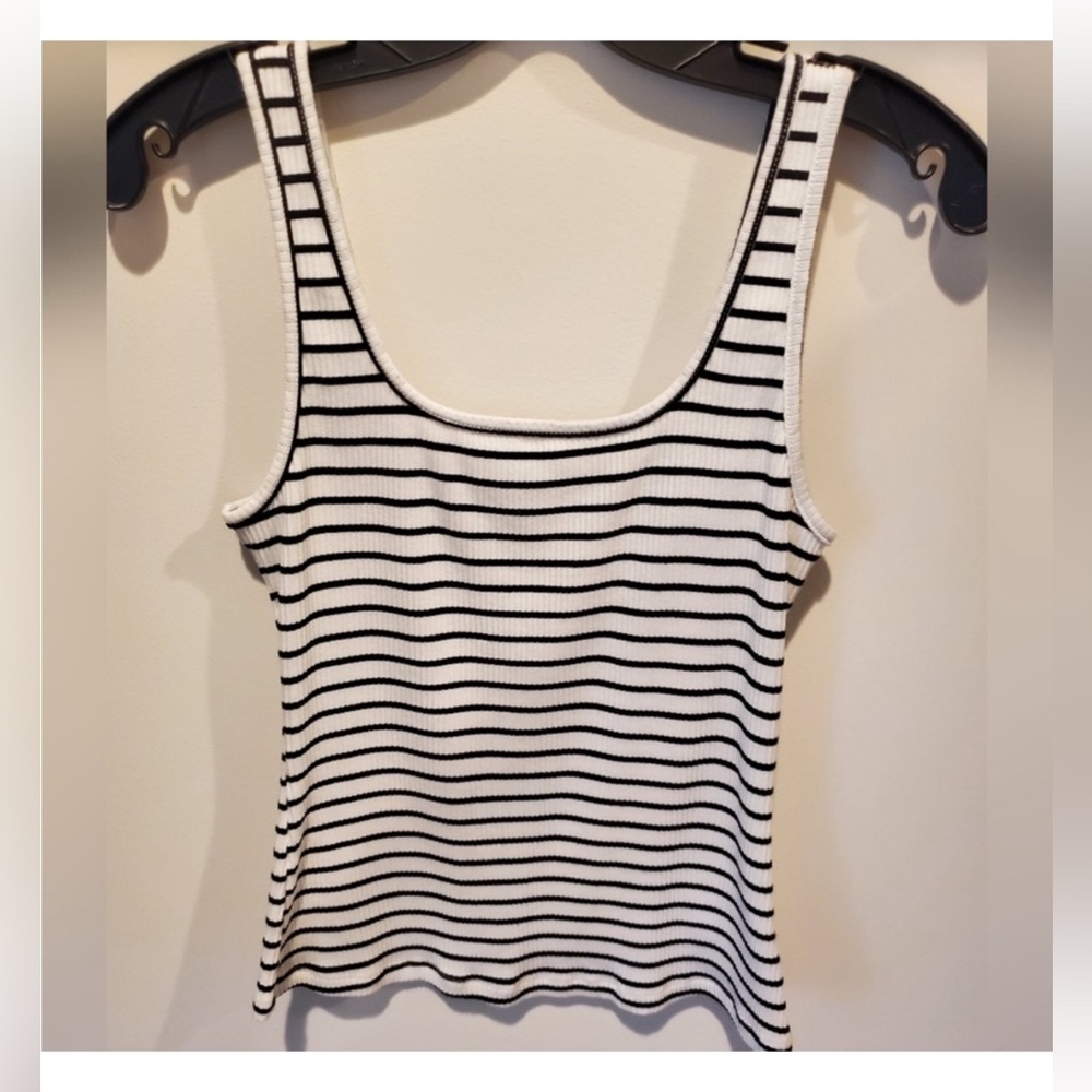 NWT Anthropologie (eri + ali) Black & White Striped Ribbed Tank